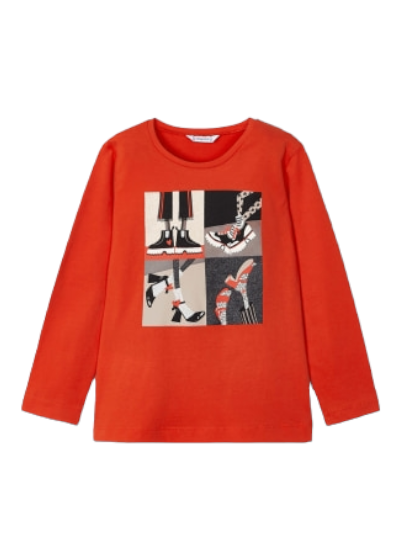 Mayoral Girls Age 4 Long-sleeved Top With Shoes Graphic Print