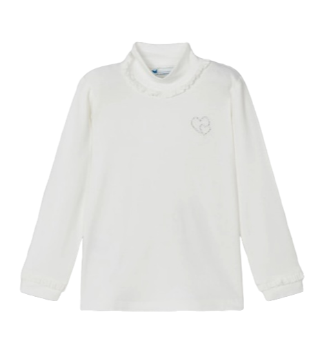 Mayoral Girls Age 4 Long-Sleeved Pleated Collar Top With Heart Decoration