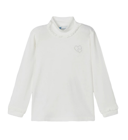 Mayoral Girls Age 4 Long-Sleeved Pleated Collar Top With Heart Decoration