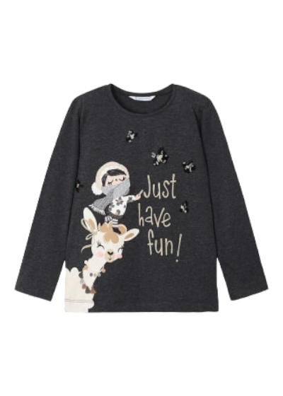 Mayoral Girls Age 4 Cute Print Long-Sleeved Sequin Top