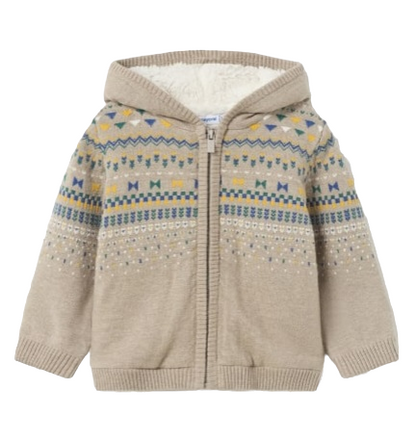 Mayoral Age 12 Months Boys Furry Lined Knitted Hooded Cardigan