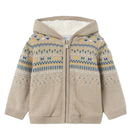 Mayoral Age 12 Months Boys Furry Lined Knitted Hooded Cardigan