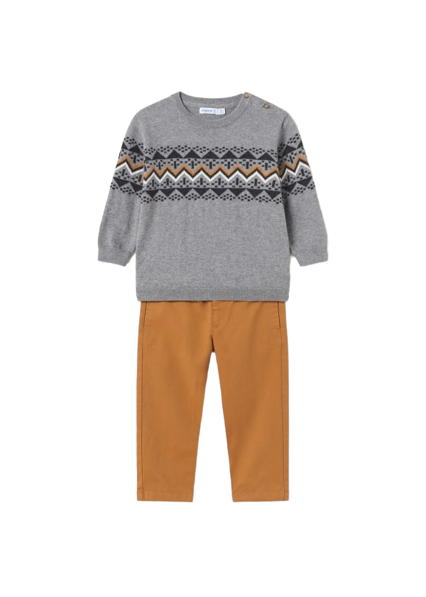 12 Month Boys Knitted Jumper & Chinos Set