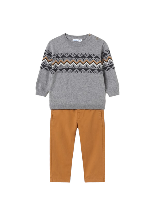 12 Month Boys Knitted Jumper & Chinos Set