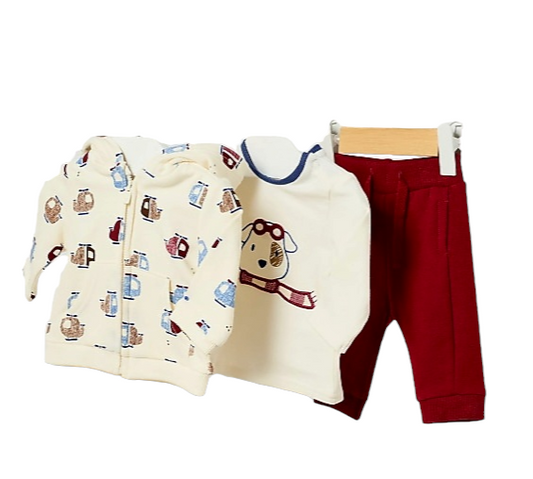 Mayoral Newborn Boys Helicopter Print Three-Piece Sustainable Cotton Outfit