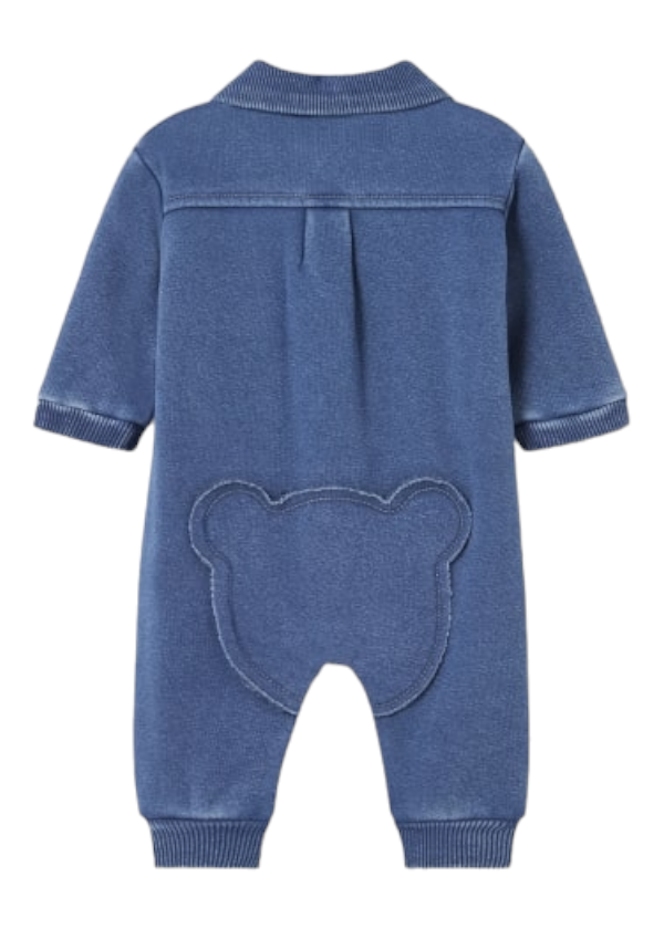 Mayoral Newborn Denim Look Furry Lined Romper/Onesie