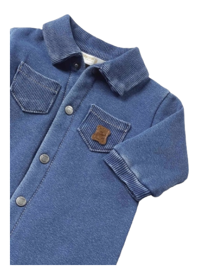 Mayoral Newborn Denim Look Furry Lined Romper/Onesie