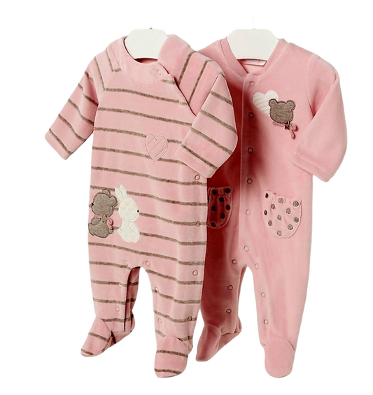 Mayoral Newborn Girls Cute Velour Onesie Twin-Pack