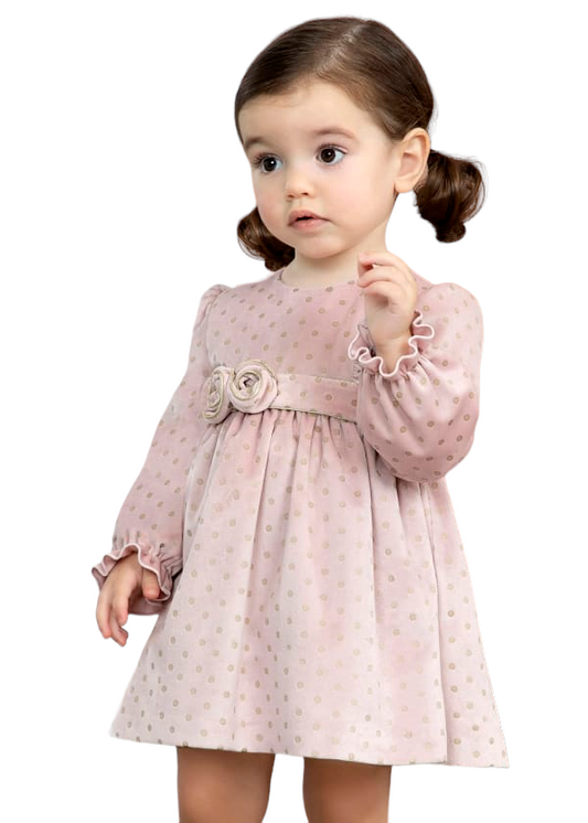 Abel & Lula Girls Embroidered Polka Dot Velvet Dress Age 12 Months