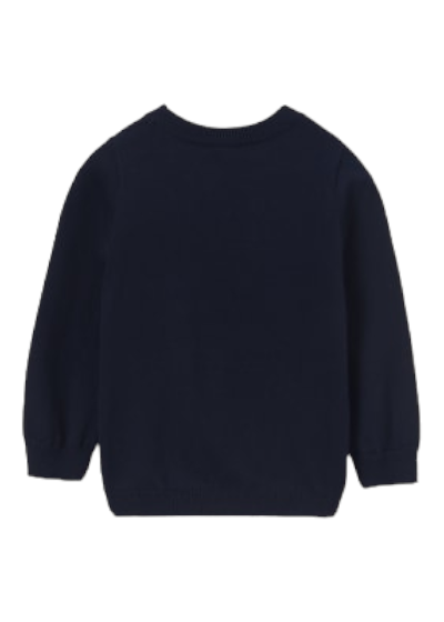 Navy Blue Stitch Pattern Knitted Cotton Jumper