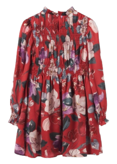 Mayoral Girls Age 8 Red Floral Printed Shirred Dress