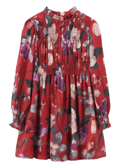 Mayoral Girls Age 8 Red Floral Printed Shirred Dress