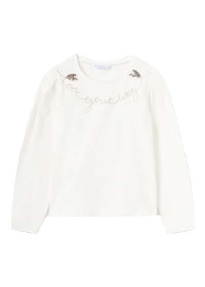 Mayoral Girls Age 8 Embroidered, Sequined Long-Sleeved Top