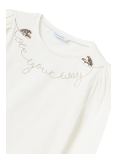 Mayoral Girls Age 8 Embroidered, Sequined Long-Sleeved Top