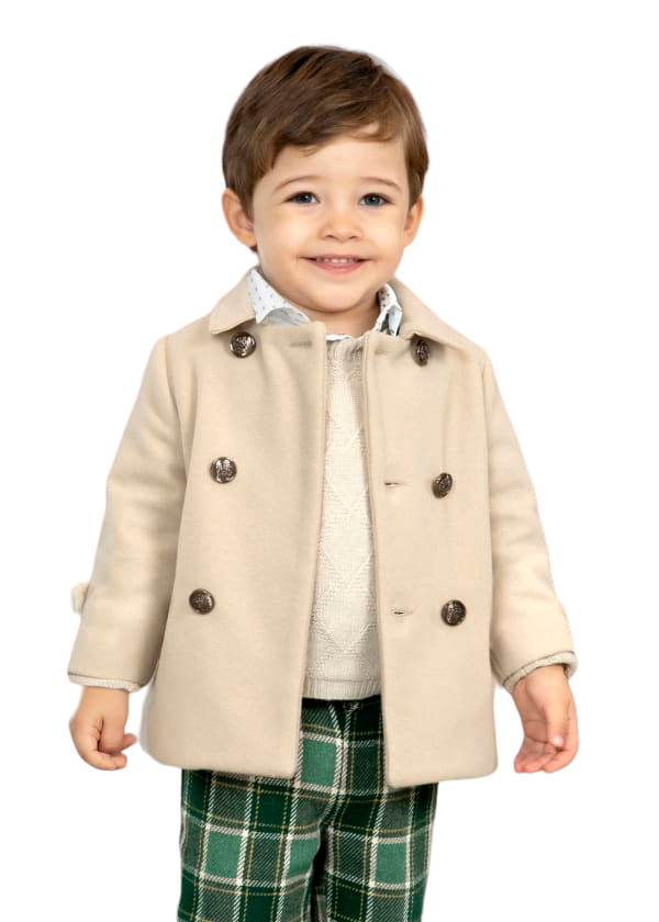 Abel & Lula Boys Age 12 Months Wheat Coloured Wool Coat