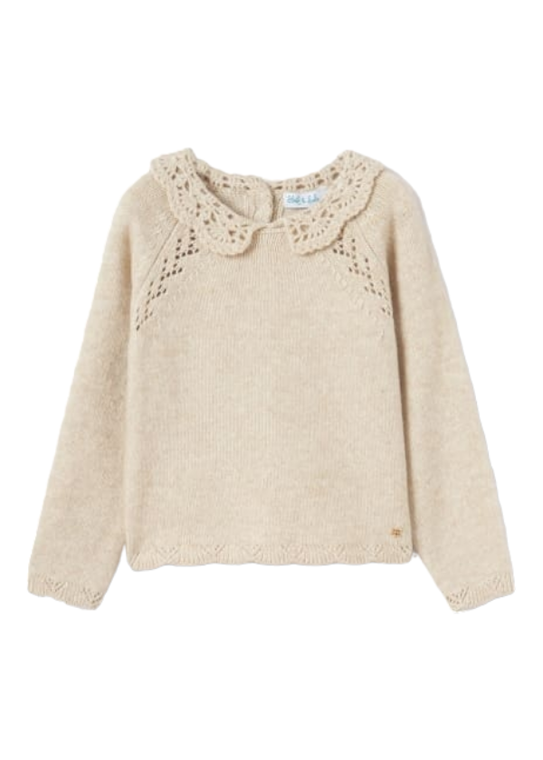 Abel & Lula Wheat Coloured Crochet Collar Knitted Jumper Age 4