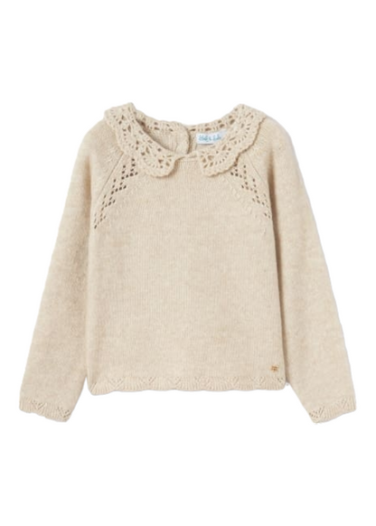 Abel & Lula Wheat Coloured Crochet Collar Knitted Jumper Age 4