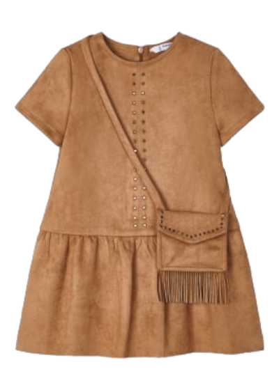 Mayoral Girls Age 4 Faux Suede Dress With Matching Bag