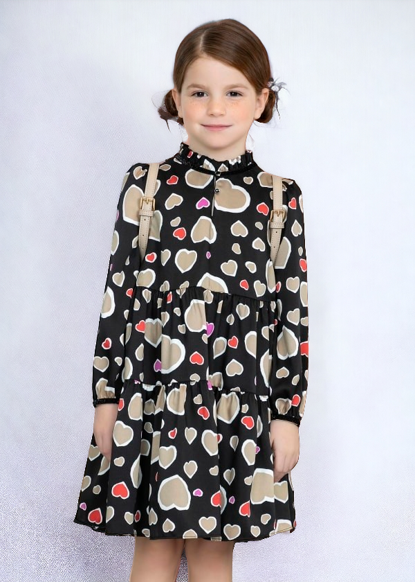 Abel & Lula Age 3/4 Girls Heart Print Satin Dress