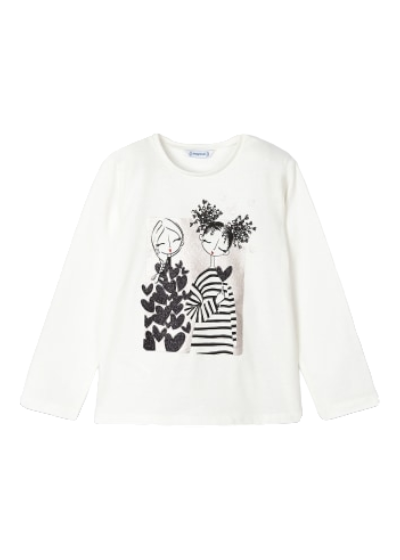 Mayoral Girls Age 4 Graphic Print Textured Long-Sleeved Cotton Top