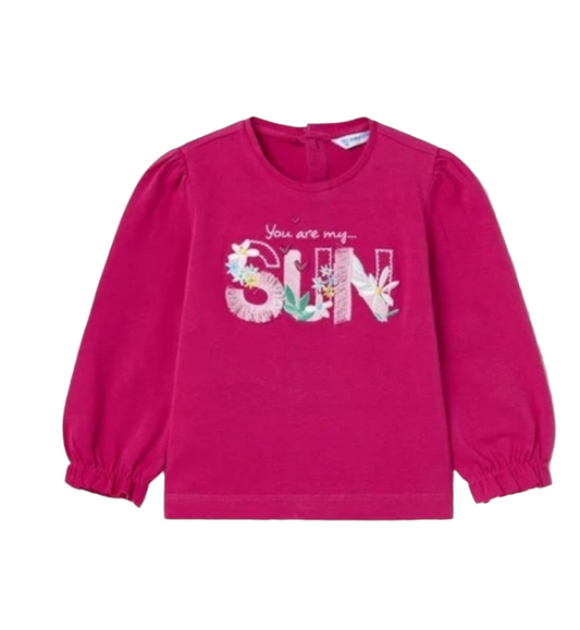 Mayoral 12 Month Girls Dark Pink Printed Long Sleeved Top