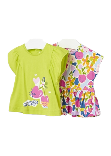 Mayoral 12 Month Girls Printed Cotton T shirt Twin-Pack