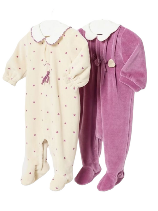 Mayoral Newborn Girls Velour Floral Onesie Twin-Pack