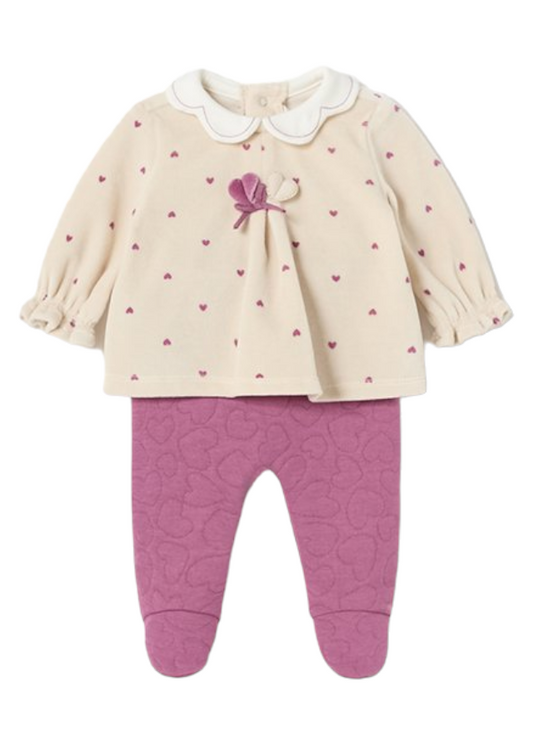 Mayoral Newborn Girls Two-Piece Velour Top and Quilted Leg Warmer Set