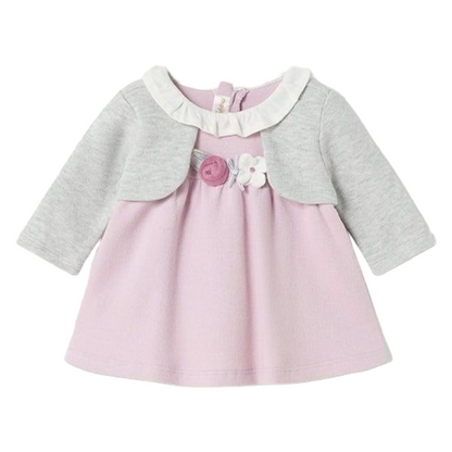 Mayoral Newborn Girls Knitted Cotton Dress With Attached cardigan