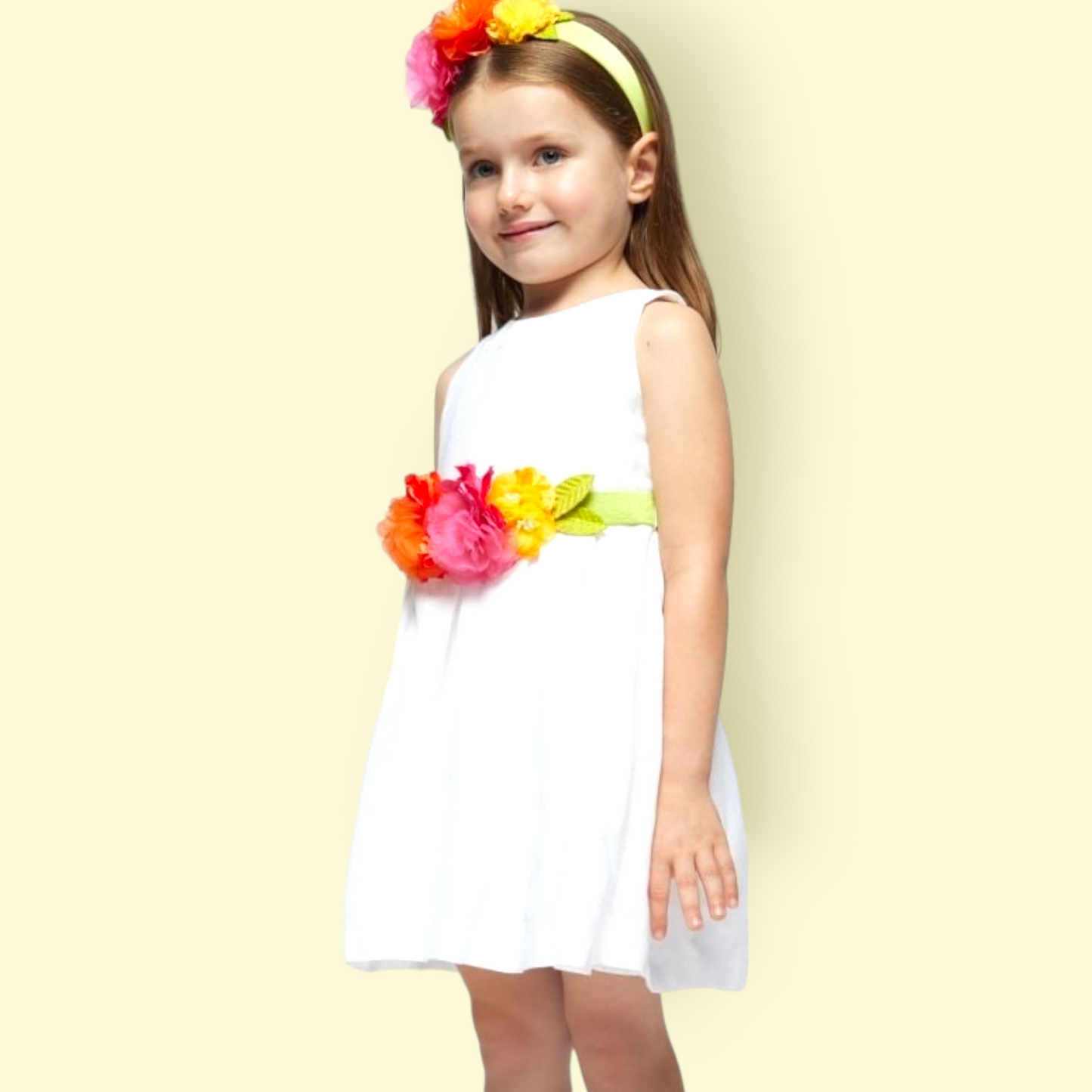 Mayoral Girls Age 4 Halter Neck Dress With Floral Belt & Headband