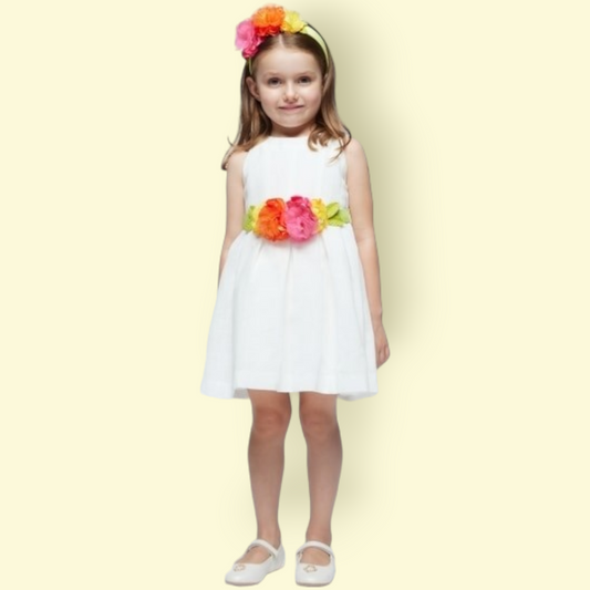 Mayoral Girls Age 4 Halter Neck Dress With Floral Belt & Headband