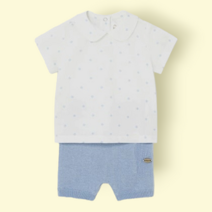 Mayoral Newborn Boys Knitted Shorts and collared Shirt Set