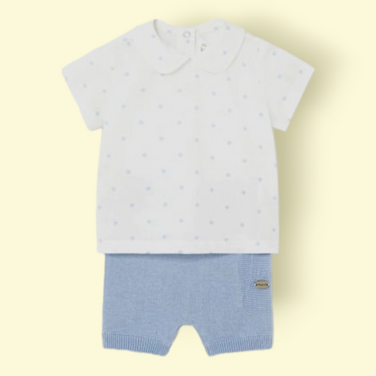 Mayoral Newborn Boys Knitted Shorts and collared Shirt Set