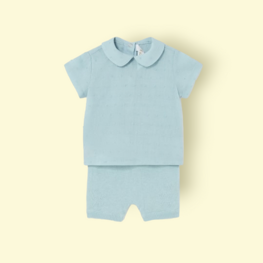 Mayoral Newborn Boys Knitted Shorts and collared Shirt Set