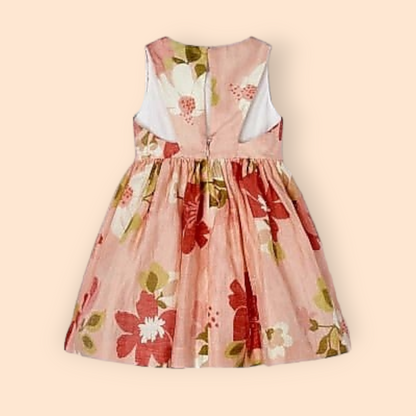 Mayoral Girls Age 4 Floral Printed Linen Dress with Floral Appliqué