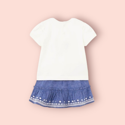 Mayoral Girls Age 12 Months Embroidered Top & Linen Skirt Set