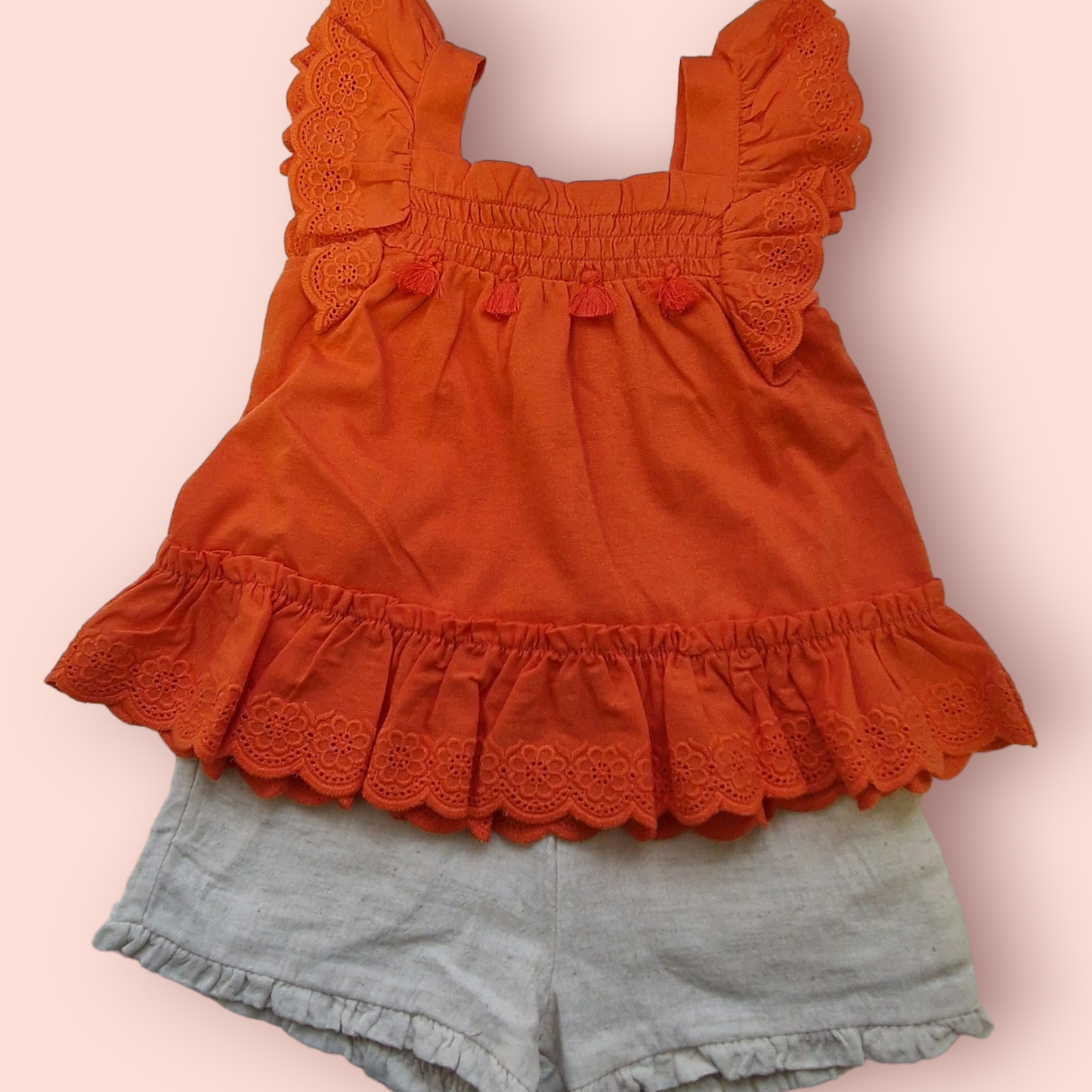 Mayoral Girls Age 12 Months Embroidered Top & Linen Blend Shorts Set