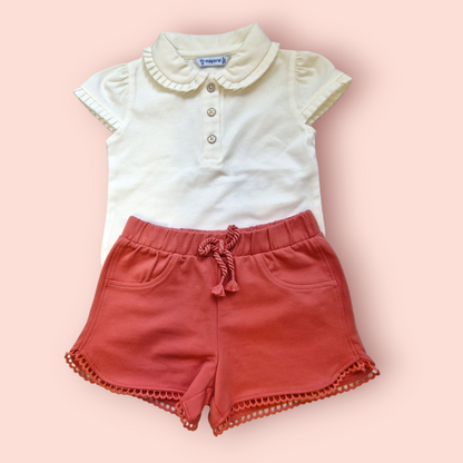 Mayoral Girls Age 12 Months Ruffle Polo & Chenille Shorts Set 1104-58/603-80