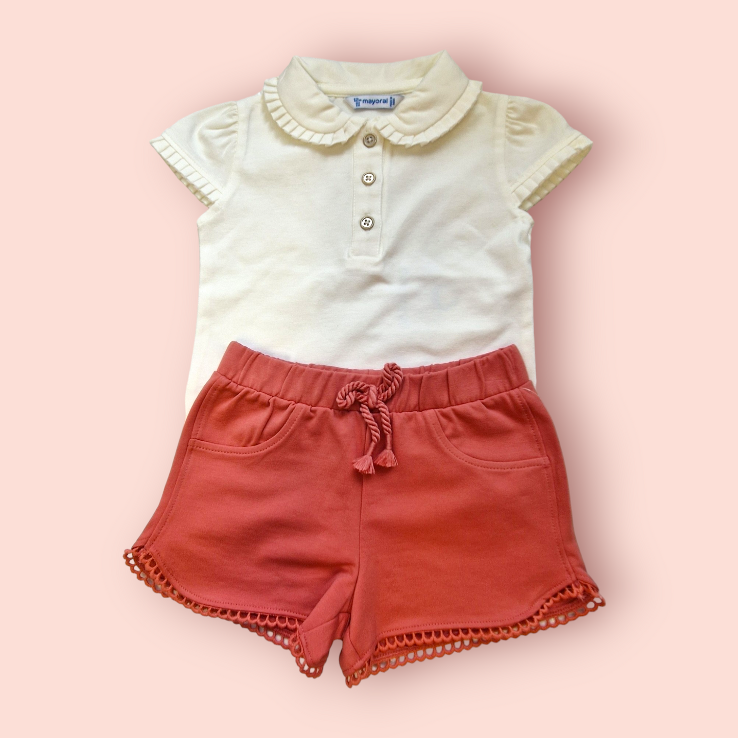 Mayoral Girls Age 12 Months Ruffle Polo & Chenille Shorts Set 1104-58/603-80