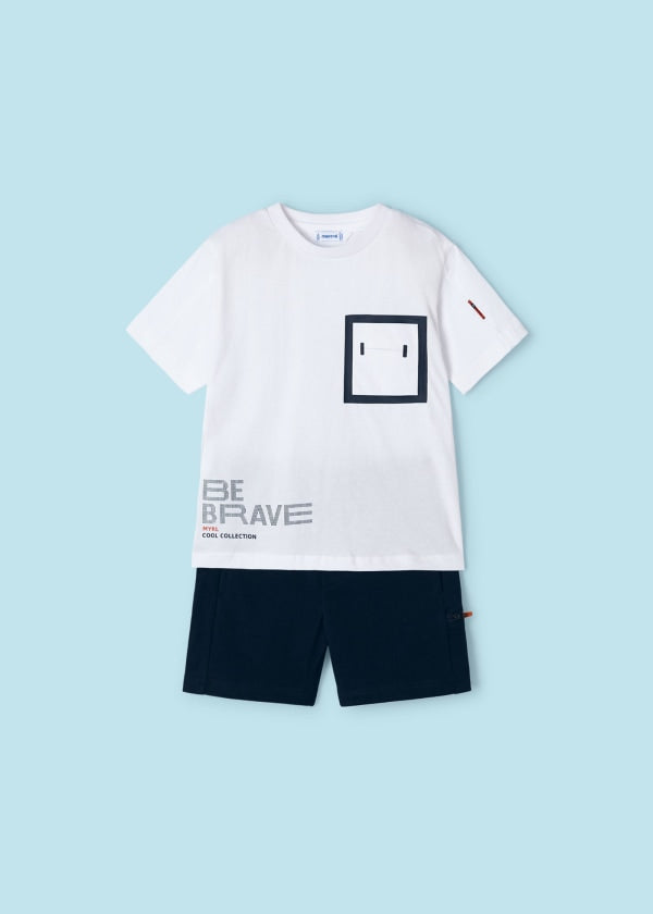 Mayoral Age 4 Boys Text Print Shorts Set