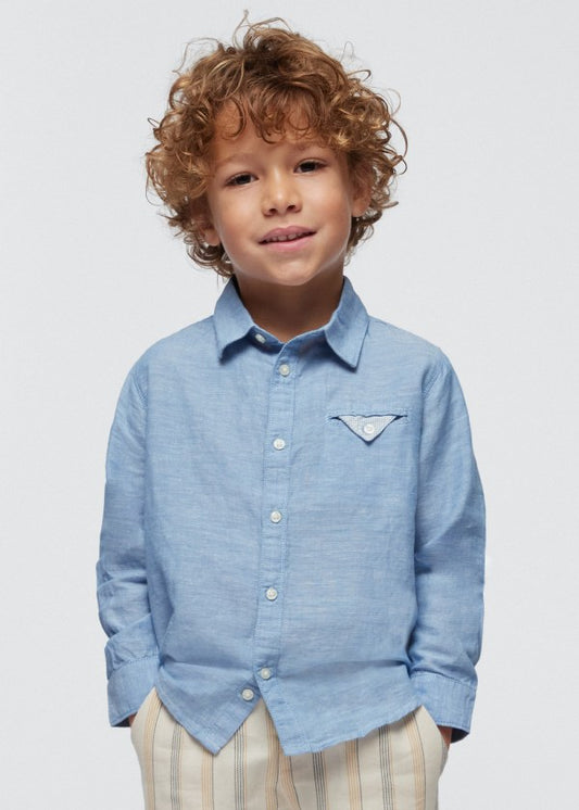 Mayoral Age 4 Boys Long Sleeved Linen Blend Shirt 3122-66