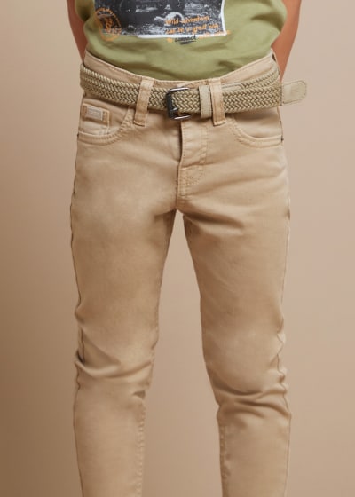 Mayoral Age 4 Boys Beige Skinny Fit Twill Cotton Trousers