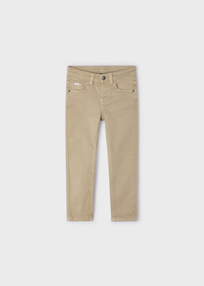 Mayoral Age 4 Boys Beige Skinny Fit Twill Cotton Trousers