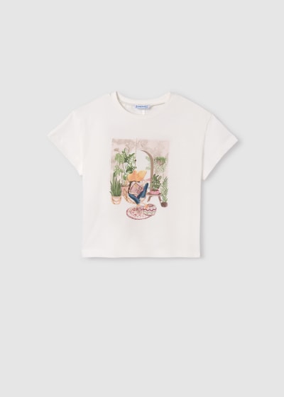 Mayoral Girls Age 8 Printed Cut-Out T-shirt