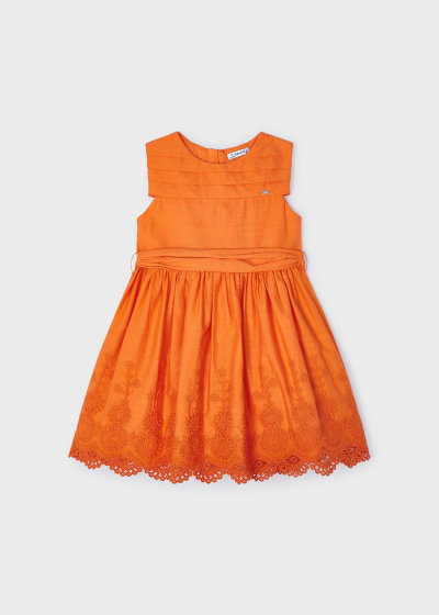 Mayoral Girls Age 4 Orange Embroidered Dress