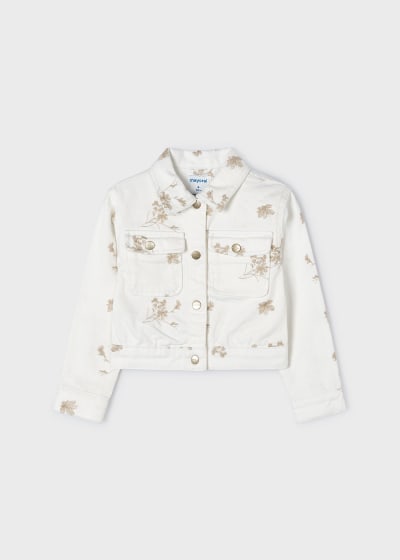 Mayoral Twill Denim Jacket With Embroidered Flowers Girls Age 4