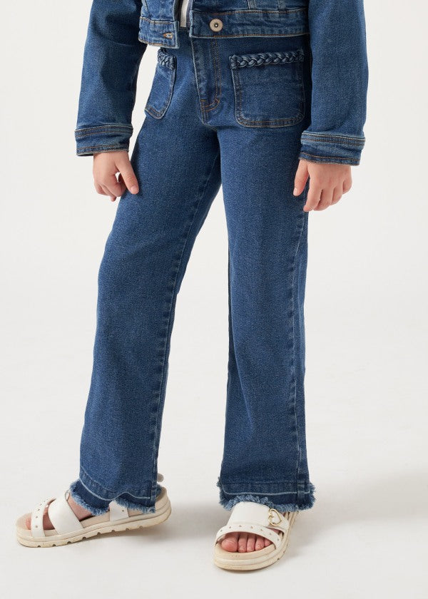 Mayoral Girls Age 8 Dark Blue Frayed Jeans 6510-90