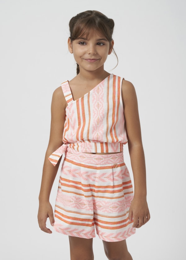 Mayoral Girls Age 8 Jacquard Shorts & Top Set