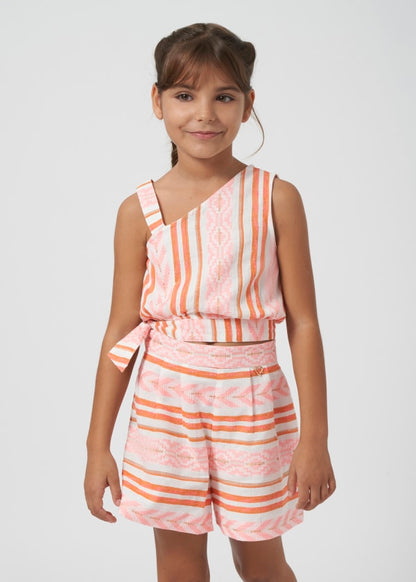 Mayoral Girls Age 8 Jacquard Shorts & Top Set