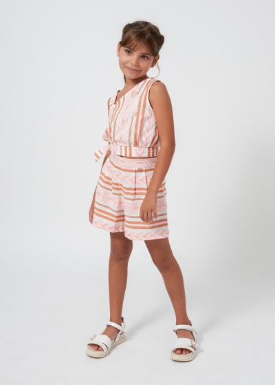 Mayoral Girls Age 8 Jacquard Shorts & Top Set